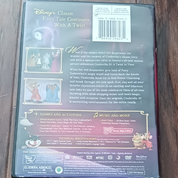 Walt Disney's CINDERELLA III A Twist in Time on DVD - Picture 2 of 2